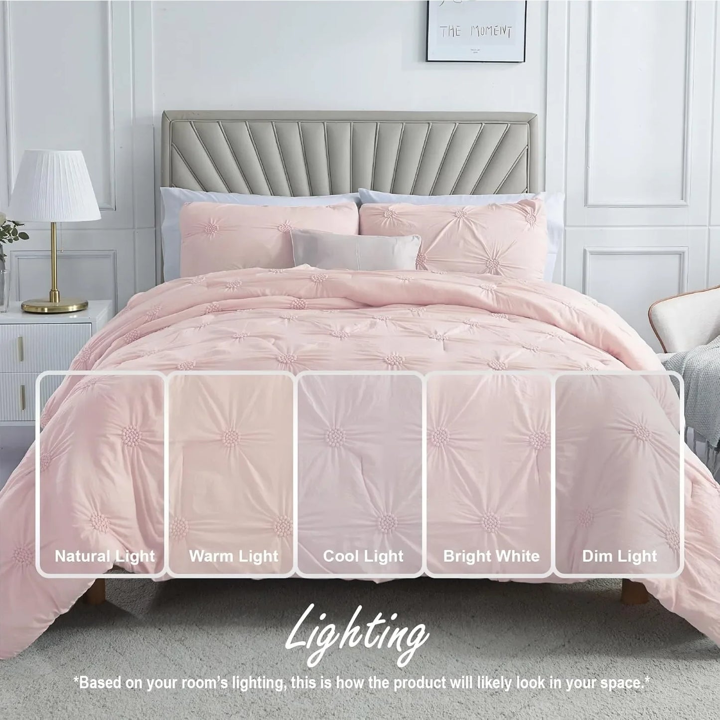 3-Piece Ruched 3D Floral Comforter Set – Soft Rose Blush Pink Bedding