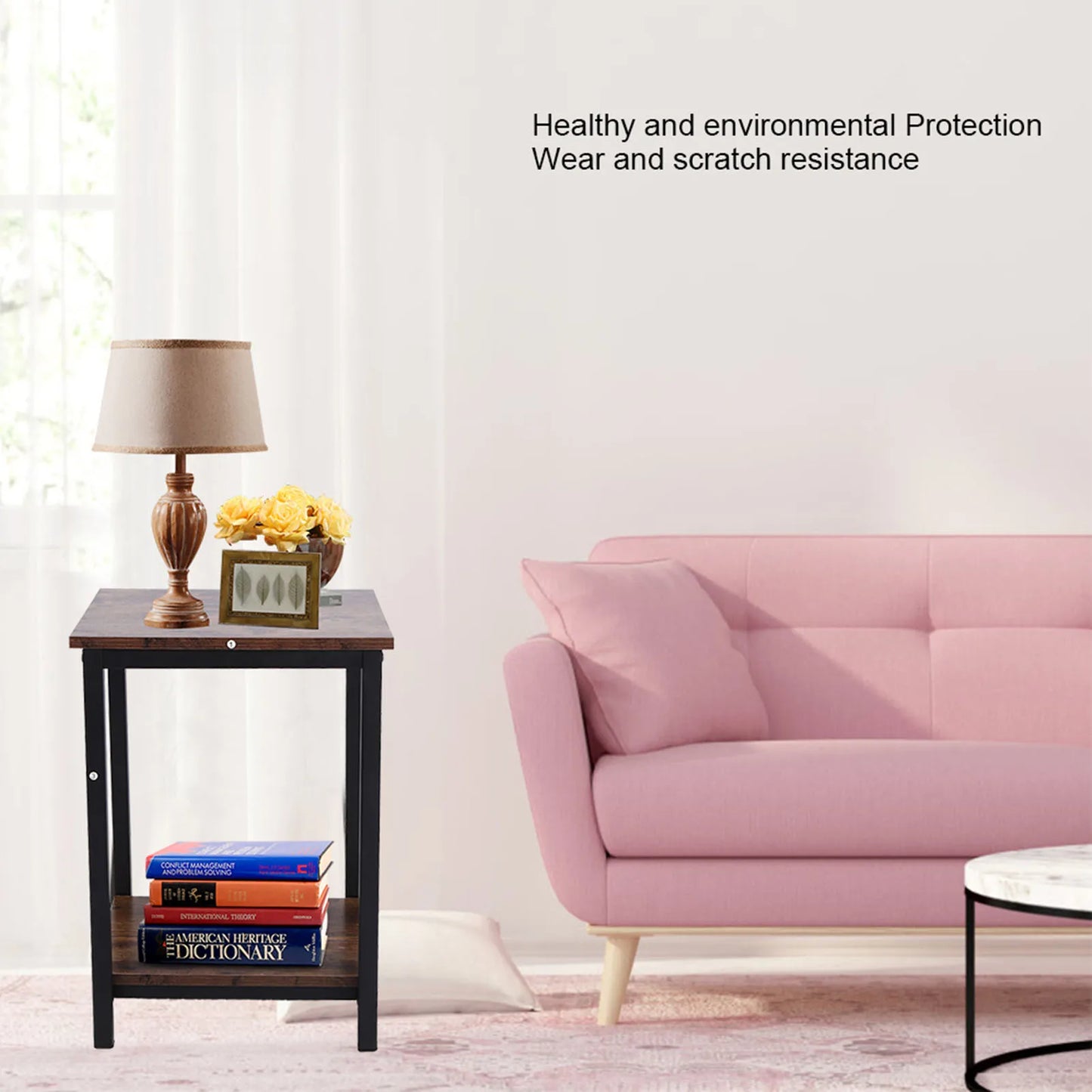 Modern Industrial Double-Layer Side Table – Bedroom & Living Room Storage Cabinet