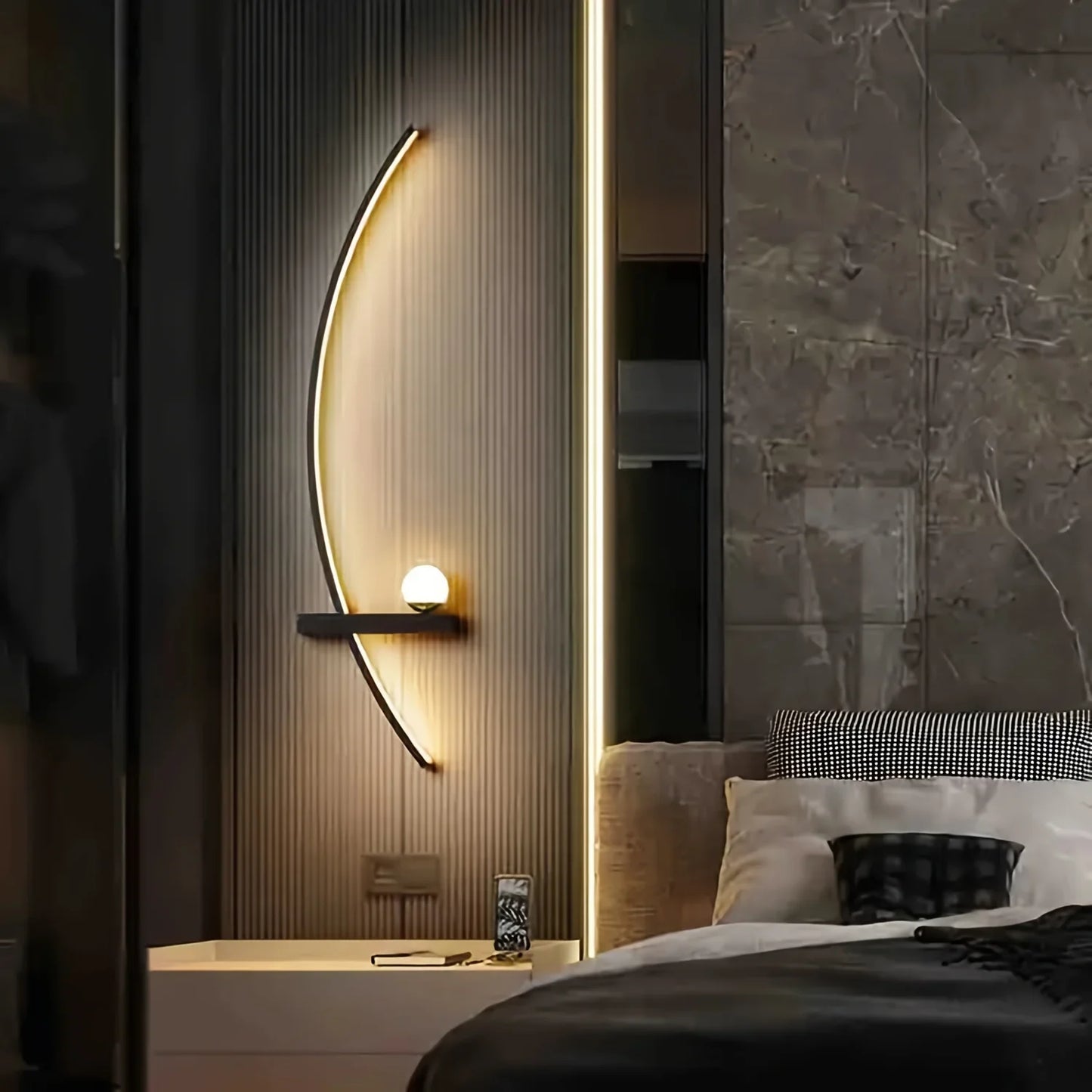 2-Pack Modern LED Wall Sconce – 31.5" Arched Bedside Lamp with Warm Glow, Dimmable