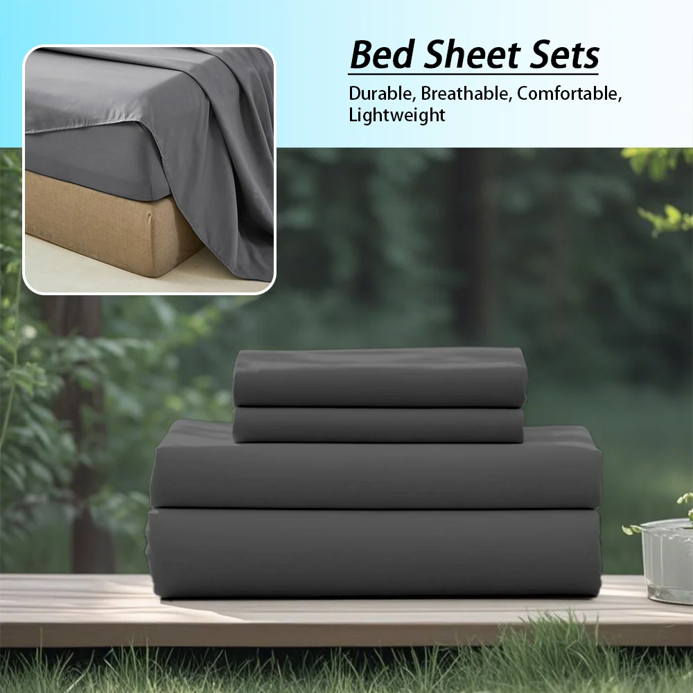 Soft Solid Color Bedding Set 3/4Pcs – All-Season Comfort with Fitted Sheet, Flat Sheet & Pillowcases