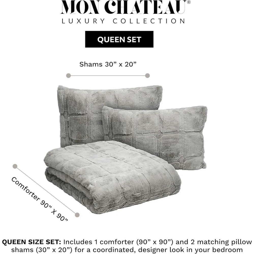 Luxury Faux Fur Comforter Set – Queen Size, Ultra Soft 3-Piece Bedding ❄️🛏️