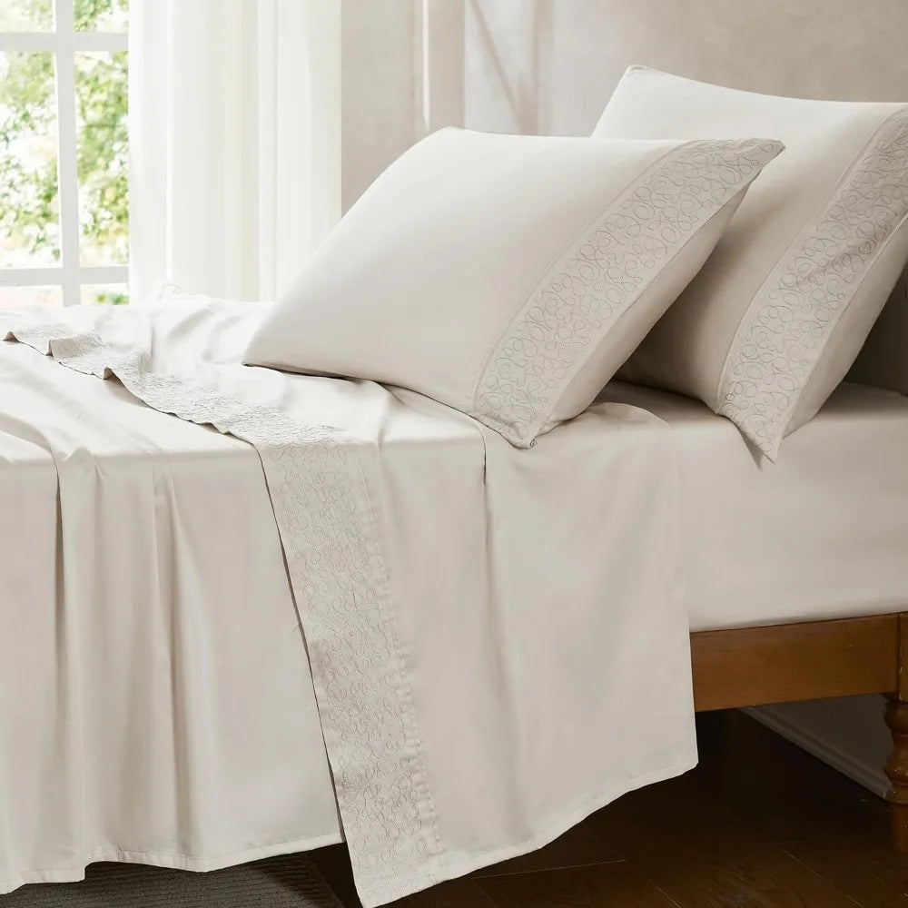 Chuks Collins x Home 4-Piece Queen Sheet Set – 100% Cotton, Cream