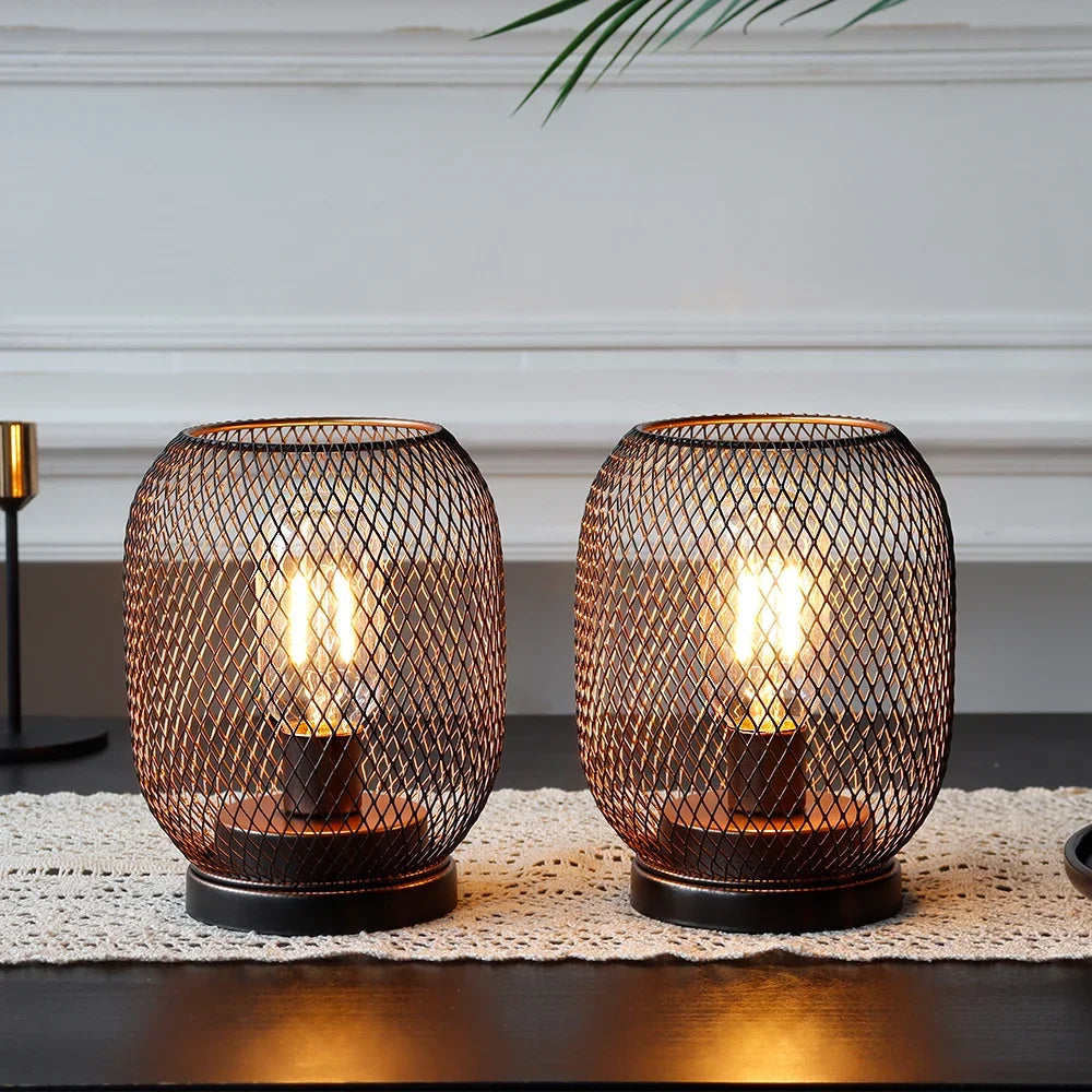 Set of 2 Metal Cage LED Candle Lanterns – Battery-Powered Decorative Table Lamps for Indoor or Outdoor Use
