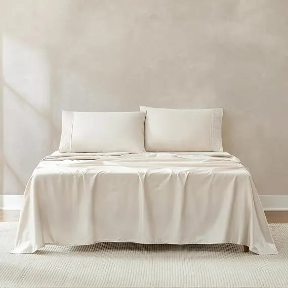 Chuks Collins x Home 4-Piece Queen Sheet Set – 100% Cotton, Cream