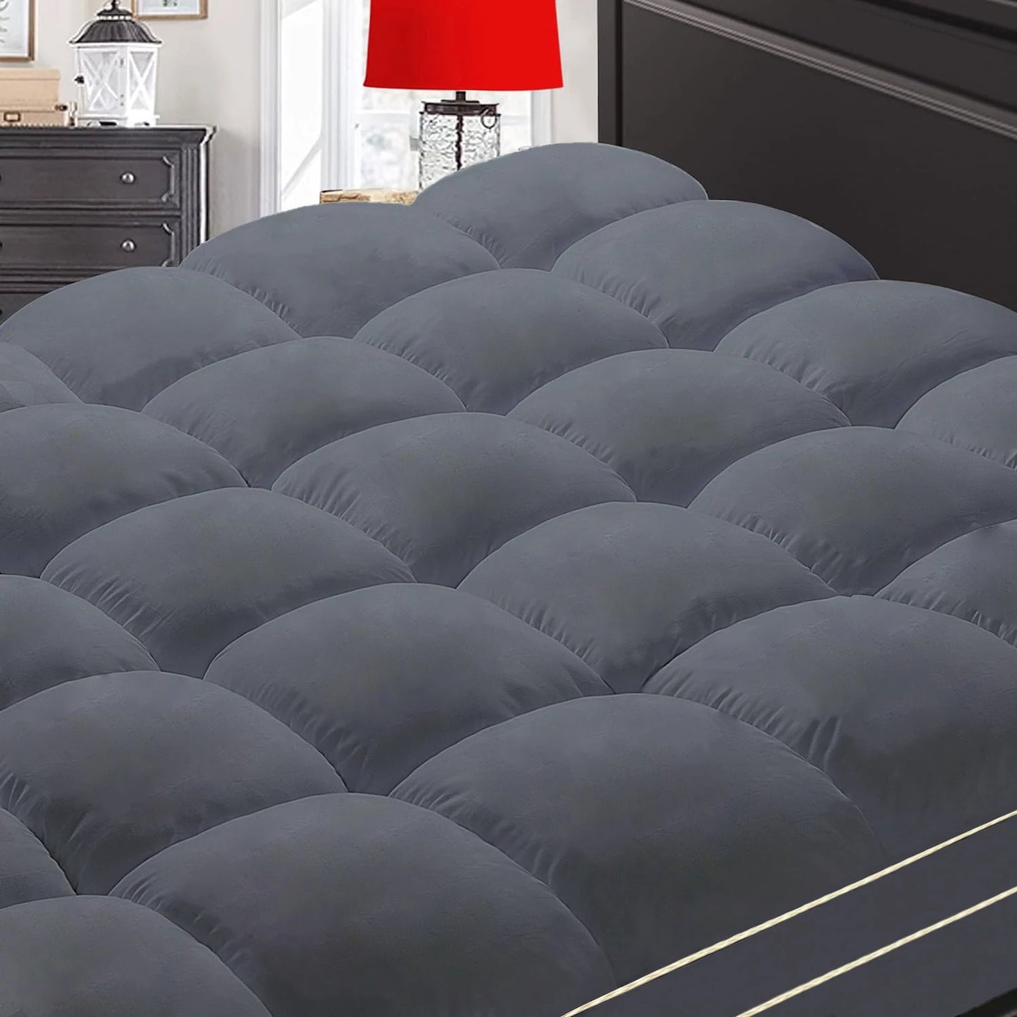 Extra Thick Mattress Topper Overfilled Down Alternative Cooling Ergonomic Support for Back Pain