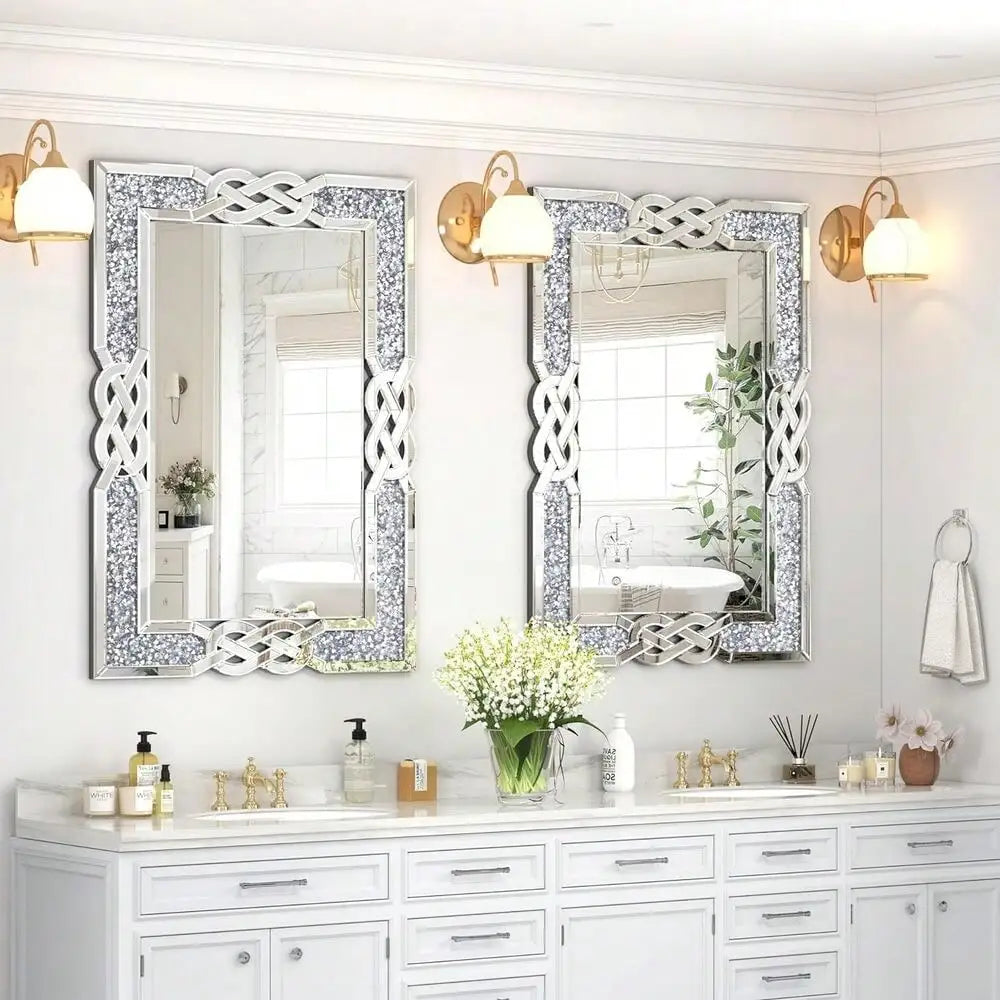 Crystal Crush Diamond Accent Wall Mirror – Silver Decorative Mirror