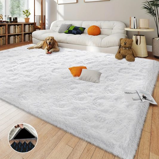 White Fluffy Shag Rug Luxury Plush Non-Slip Carpet for Living Room Bedroom Nursery