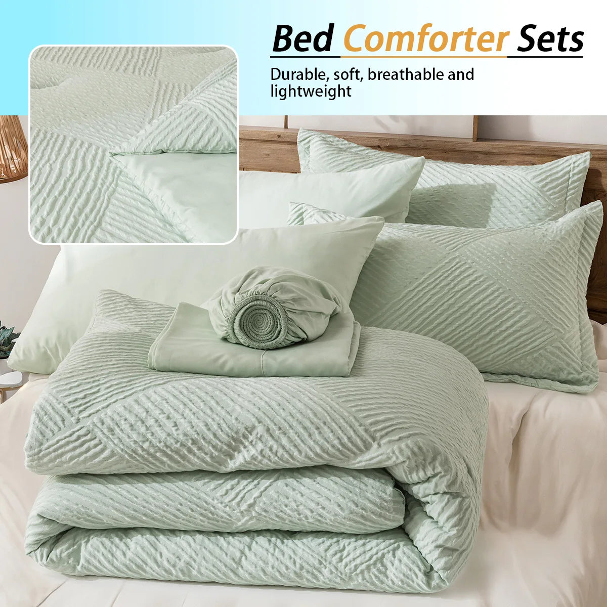 Luxury Striped Checkered 7-Piece Bedding Set – Ultra-Soft Microfiber Comforter Set