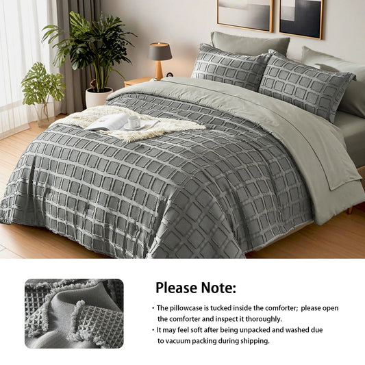 Queen Solid Color Cut Flower Comforter Set – Lightweight, Breathable Microfiber Bedding, All-Season