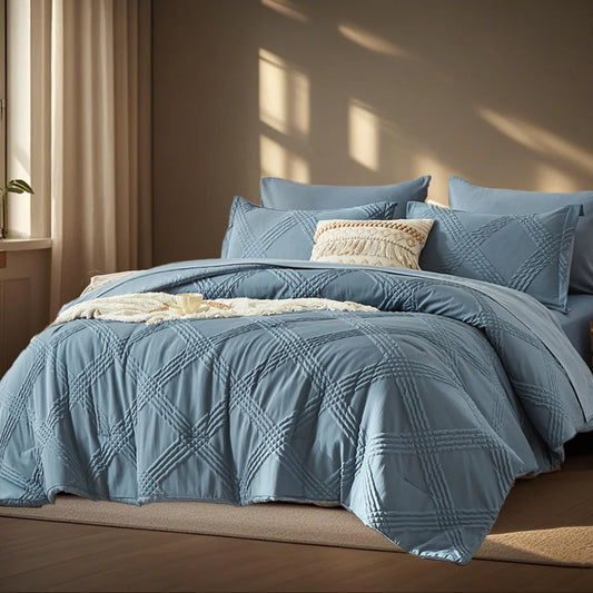 7-Piece Luxury Quilted Comforter Set – Solid Color All-Season Bedding