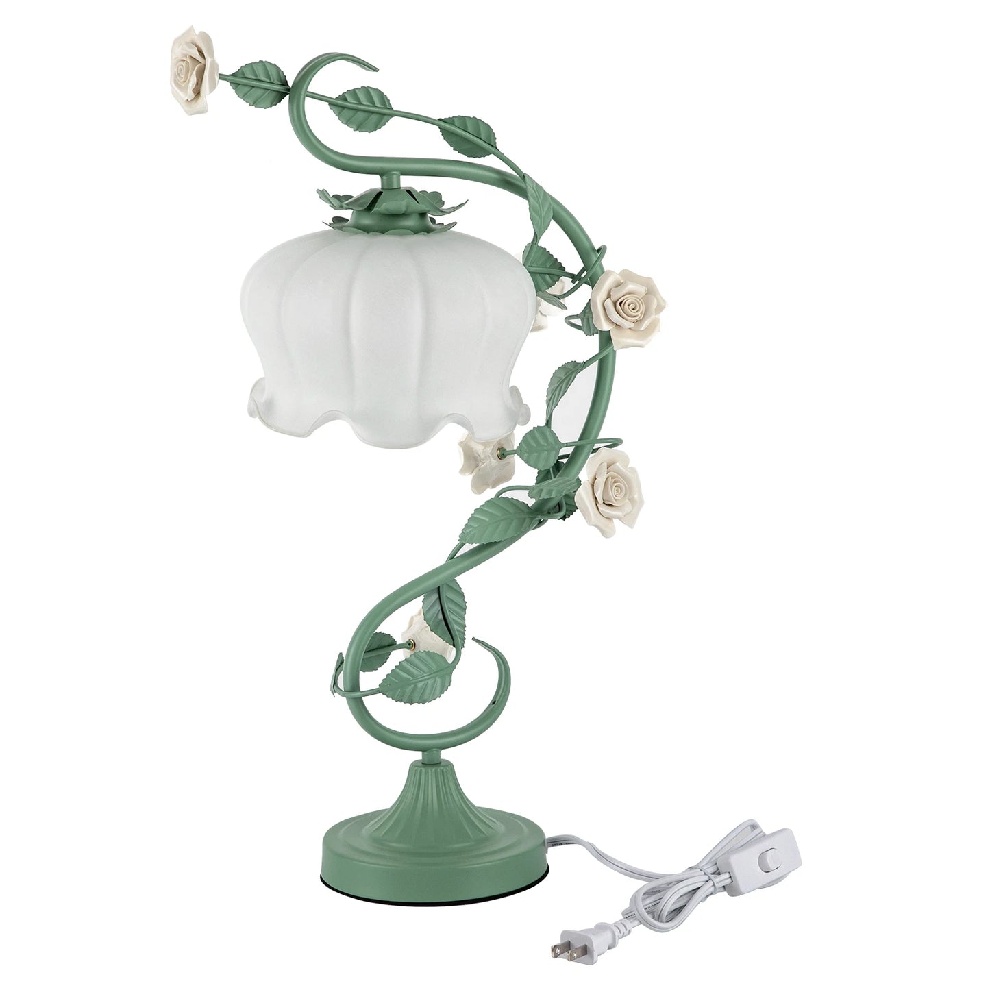 Flower Petal Table Lamp – White Rose Nightstand Lamp with Glass Shade, 20-Inch Bedside Desk Light