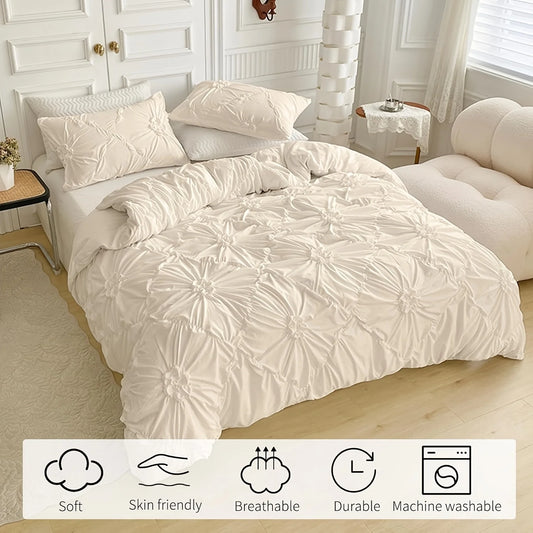 Solid Color Quilted Duvet Cover Set | 3-Piece Ultra-Soft Polyester Bedding | Lightweight, Durable & Machine Washable