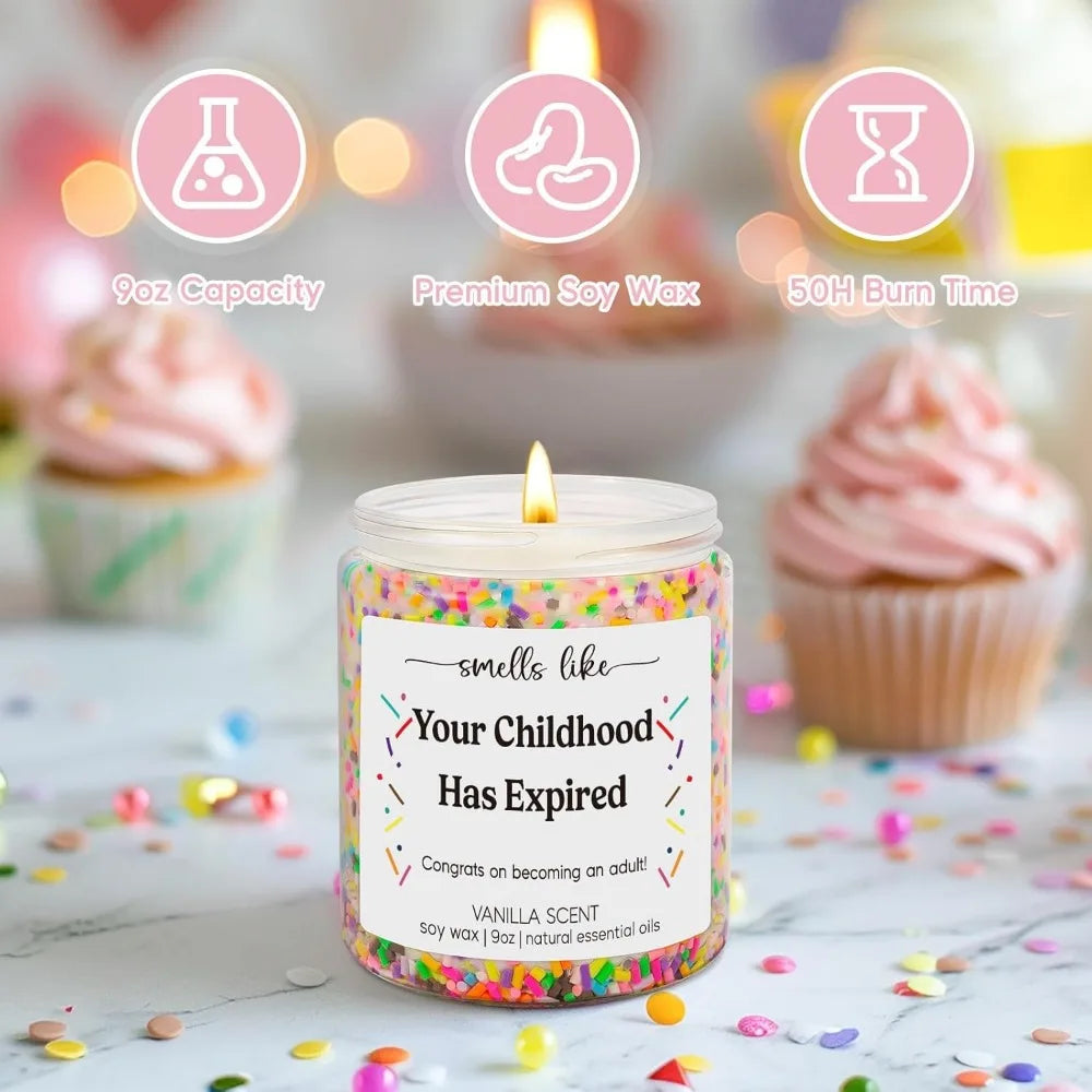 🎂 Funny 18th Birthday Candle – “Smells Like Your Childhood Has Expired” Vanilla Scented Gift for Girls & Boys (9oz)