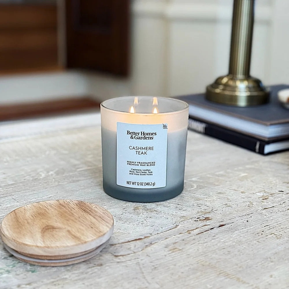 🕯️ Cashmere Teak Frosted Jar Candle – Dual Wick Scented Candle with Elegant Wood Lid (12oz)