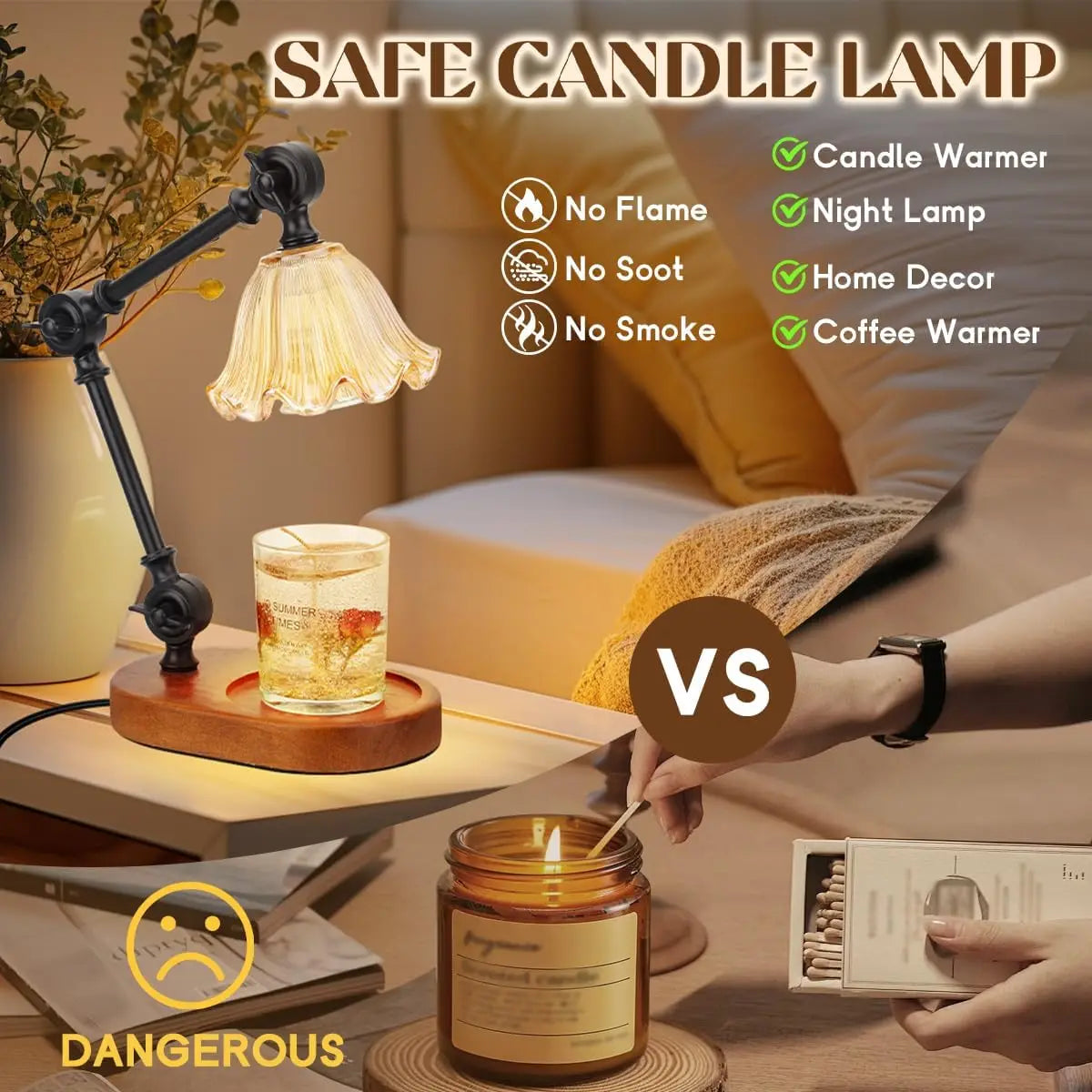 Candle Warmer Lamp – Dimmable, Adjustable Height, Timer, Wax Melts Warmer for Jar Candles with 2 Bulbs