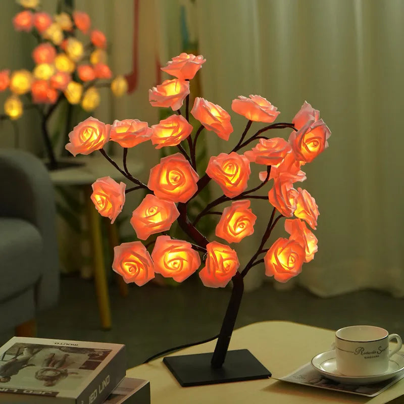 LED Rose Tree Night Light – USB Powered Table Lamp