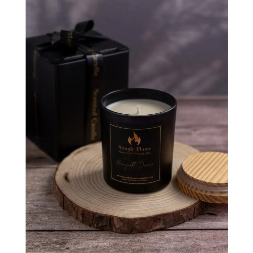 🕯️ Simple Flame Scented Candle – Honeysuckle Davana | 100% Soy Wax | Handcrafted Luxury Candle (350g