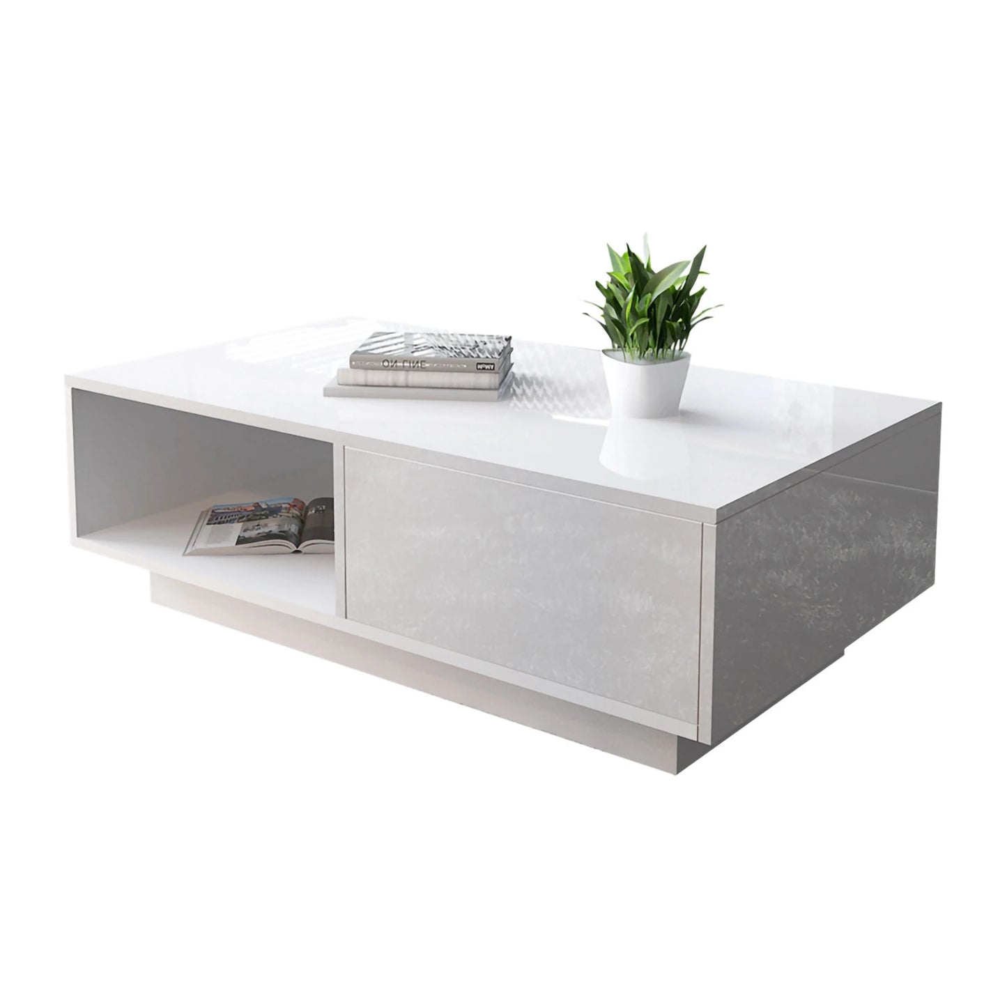 Modern High-Gloss Rectangular Coffee Table – LED Light & Remote