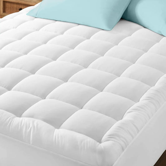 Luxury Mattress Topper – Quilted Cooling Bed Pad with Down Alternative Fill & Ergonomic Support