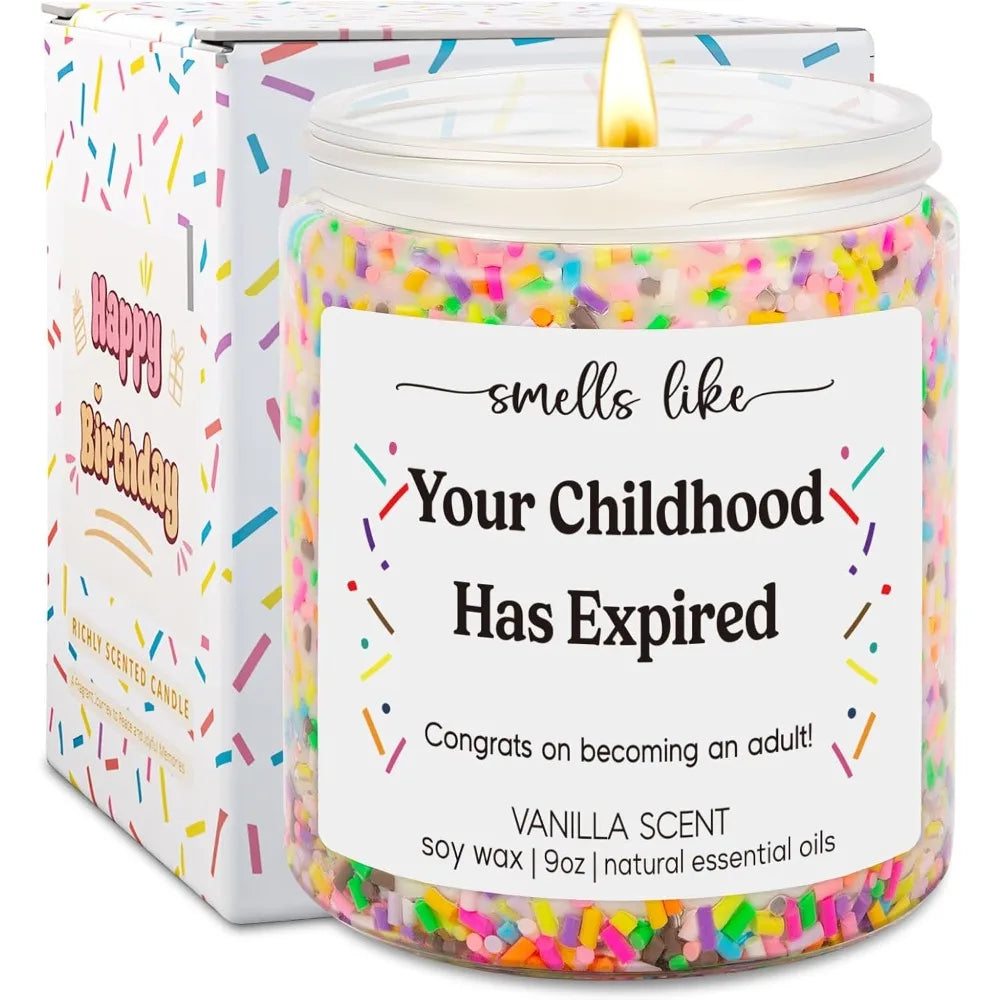 🎂 Funny 18th Birthday Candle – “Smells Like Your Childhood Has Expired” Vanilla Scented Gift for Girls & Boys (9oz)