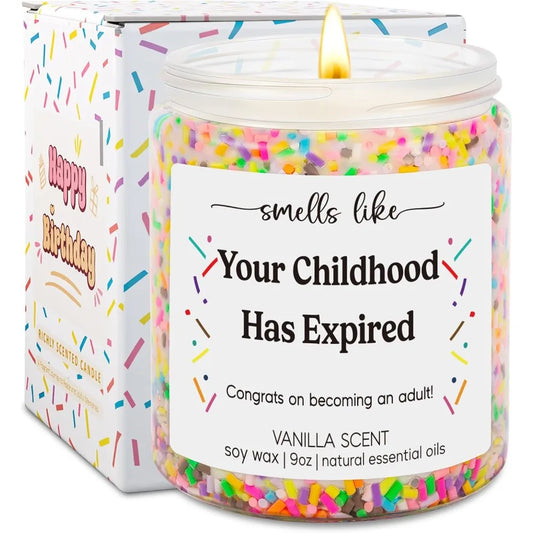 🎂 Funny 18th Birthday Candle – “Smells Like Your Childhood Has Expired” Vanilla Scented Gift for Girls & Boys (9oz)