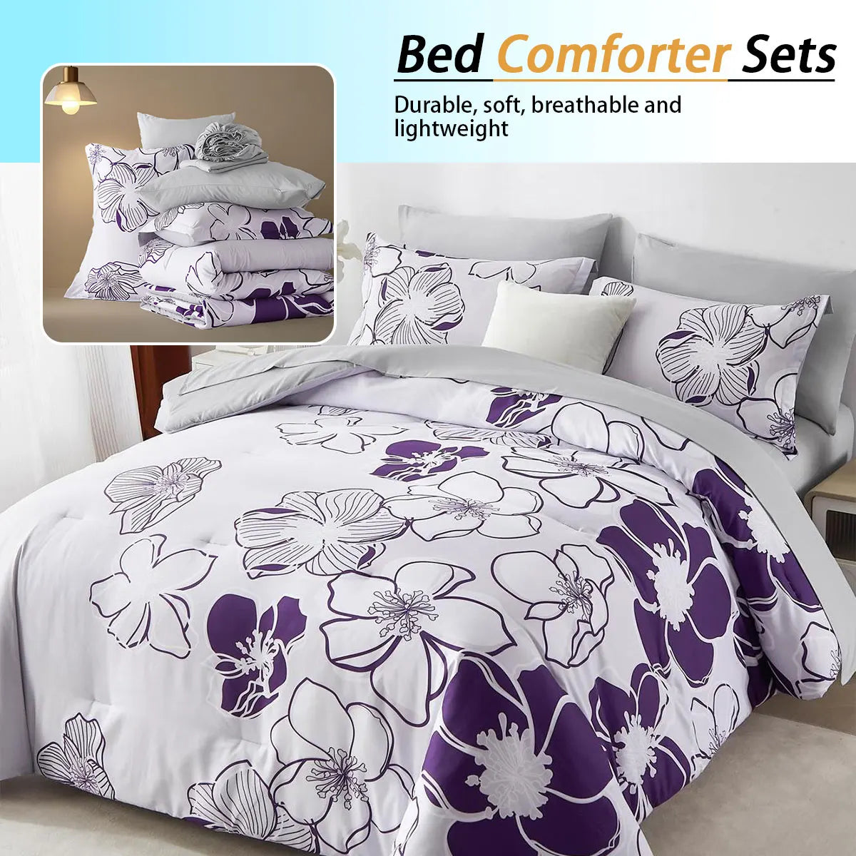 7-Piece Floral Print Comforter Set – Soft, Cozy & Elegant Bedding