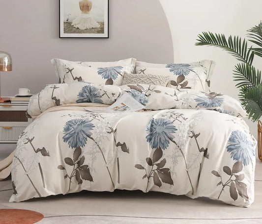 Floral Cotton Comforter Set – 600 Thread Count Down Alternative Bedding with Botanical Branch Design