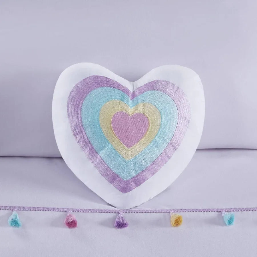 Tassel Comforter Set with Heart Shaped Throw Pillow Full Queen