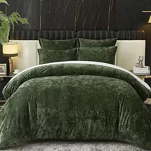 Green Crushed Velvet Comforter Set – Ultra-Soft 5-Piece Queen Bedding Collection