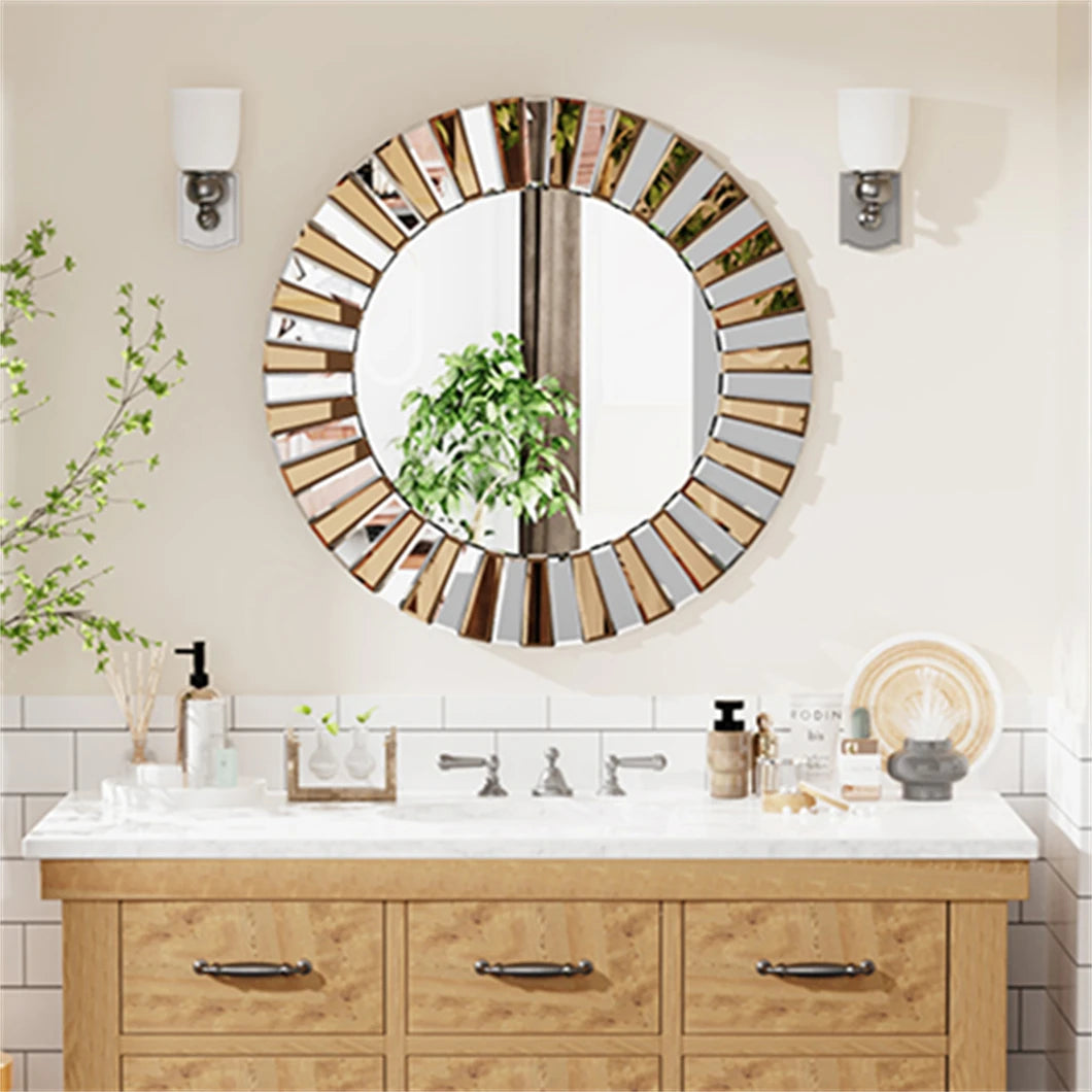 XL Round Wall Accent Mirror – 60cm or 80cm Sunburst Decorative Mirror for Entryway, Hallway, Bathroom, or Living Room