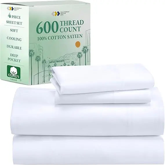 Luxury 600 TC Cotton Sateen Sheet Set – Queen Size, Deep Pocket