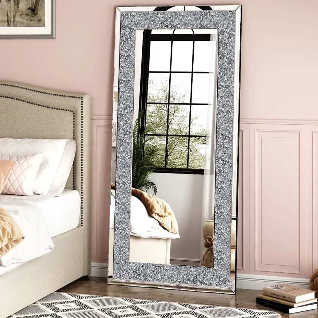 Large Diamond Decorative Wall Mirror – Crushed Crystal Full-Length Design