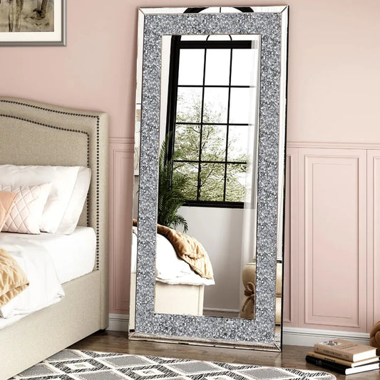 Large Diamond Decorative Wall Mirror – Crushed Crystal Full-Length Design