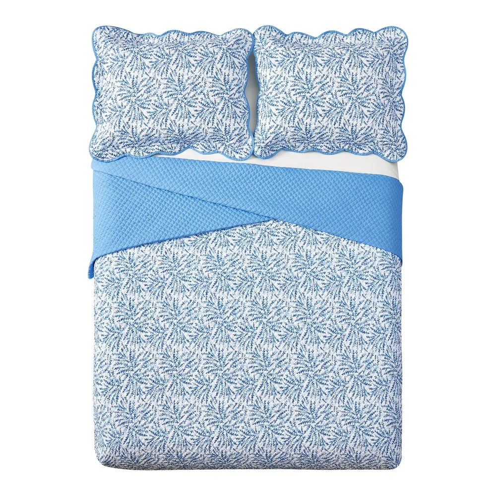 3-Piece Blue Fern Quilt Set – Soft, Cooling & Modern Elegance