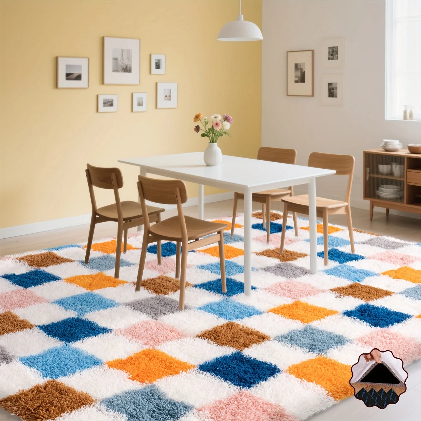 Plaid Series Soft Fluffy Long-Haired Carpet – Pink, Rose Red, Colorful, or Blue