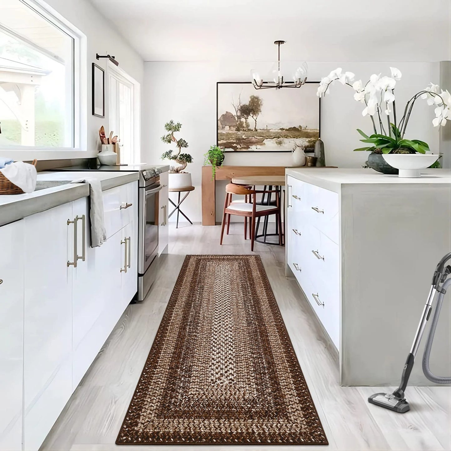 Modern Braided Print Washable Area Rug – Soft Low-Pile Non-Slip Carpet