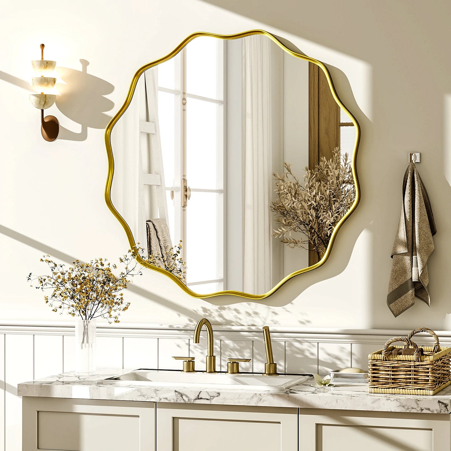 Wavy Round Bathroom Wall Mirror – Decorative Deep Frame