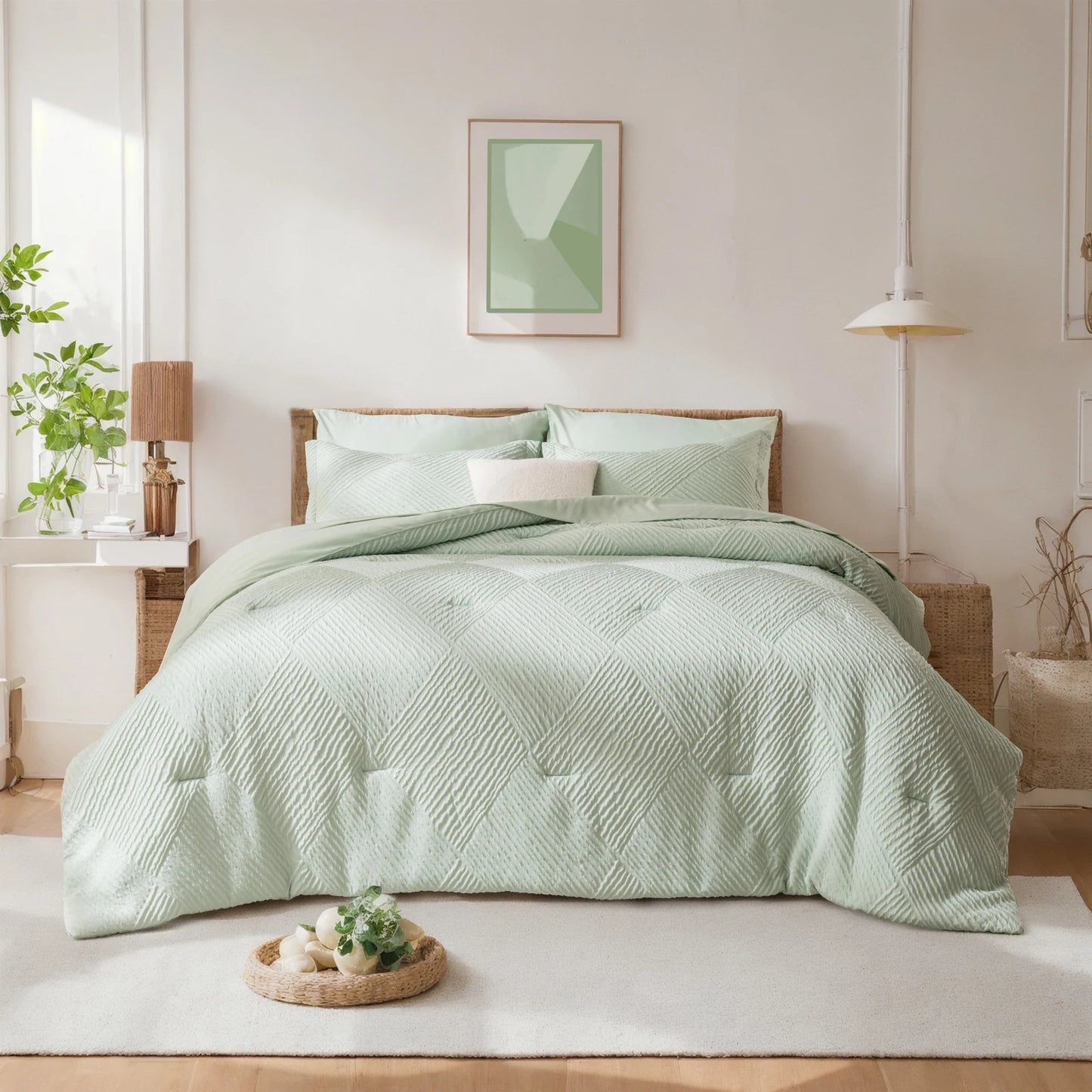 Luxury Striped Checkered 7-Piece Bedding Set – Ultra-Soft Microfiber Comforter Set