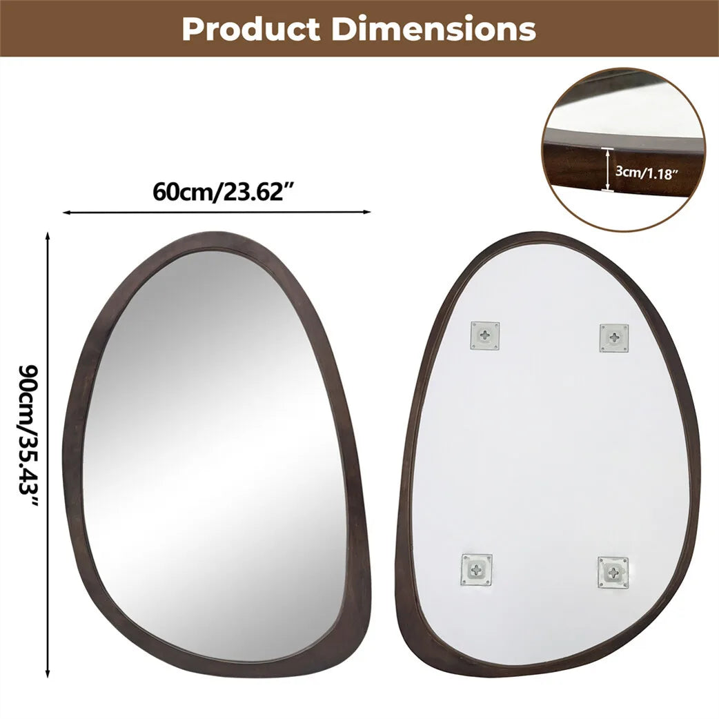 Irregular Decorative Wall Mirror with Black Walnut Wood Frame – Modern Asymmetrical Accent Mirror