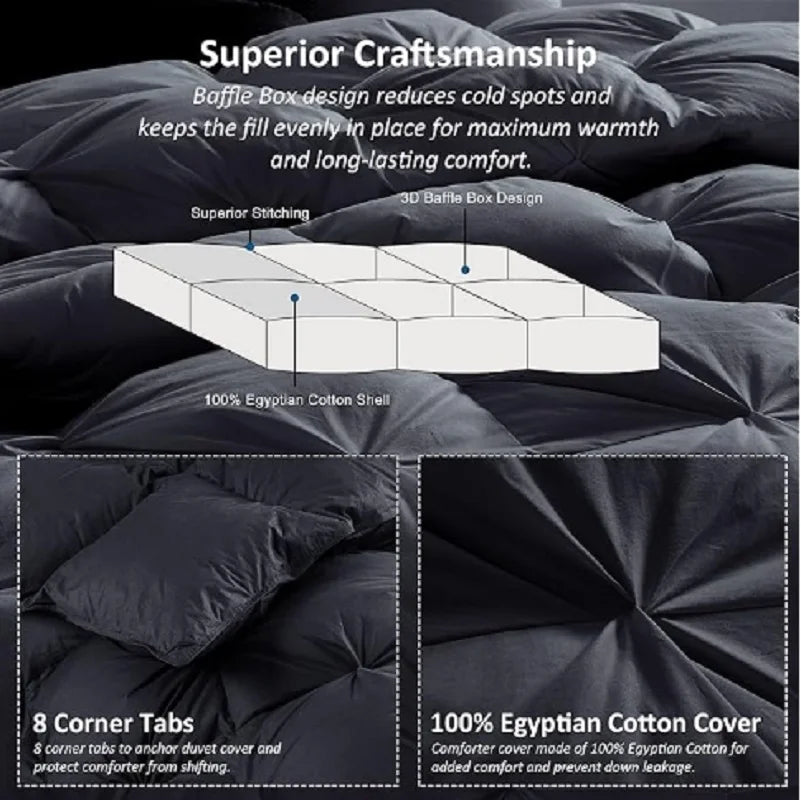 Luxury Goose Down Comforter – California King, All-Season with Pinch Pleats