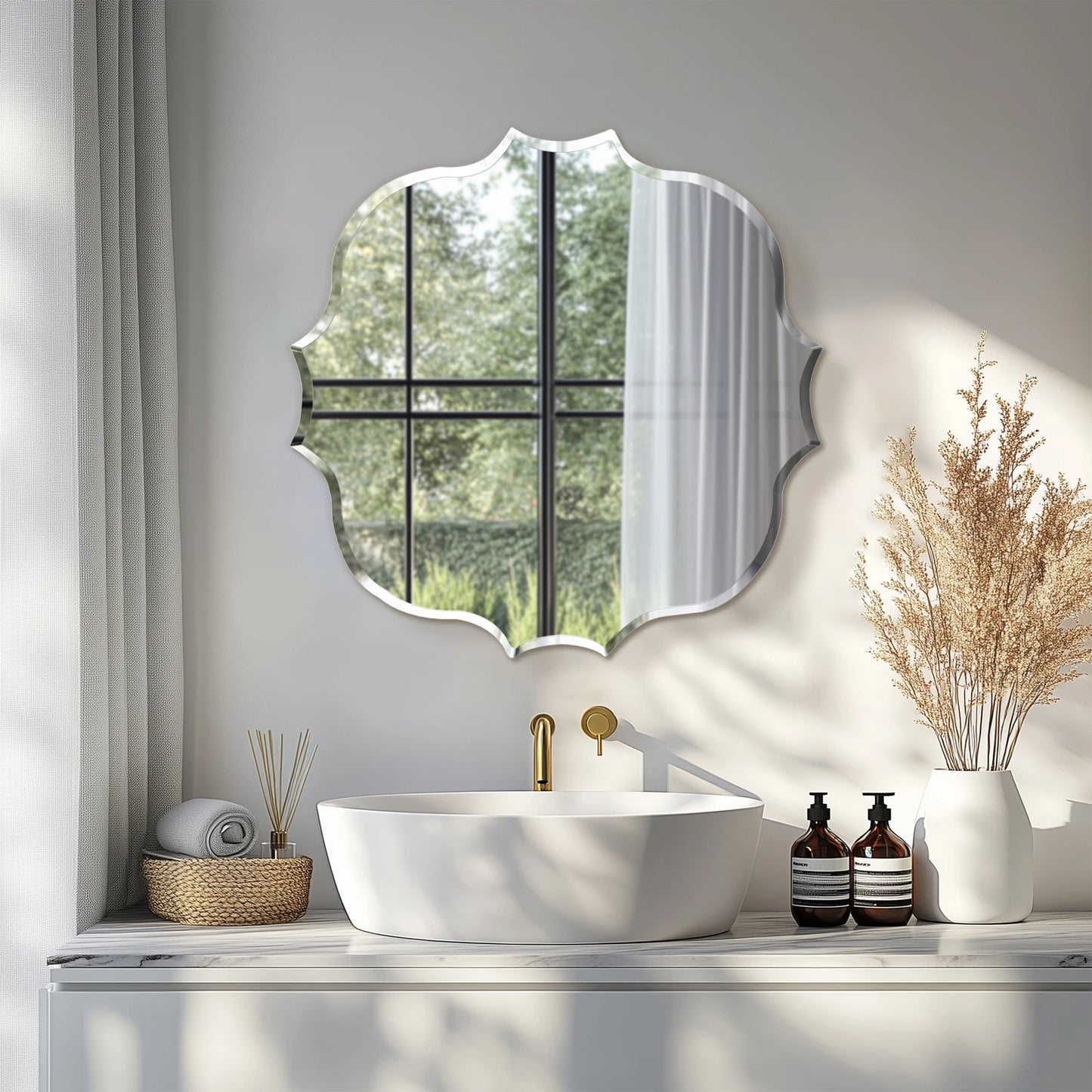 Simplity Beveled Irregular Wall Mirror – Frameless Modern Glass Mirror for Bathroom, Living Room, or Entryway