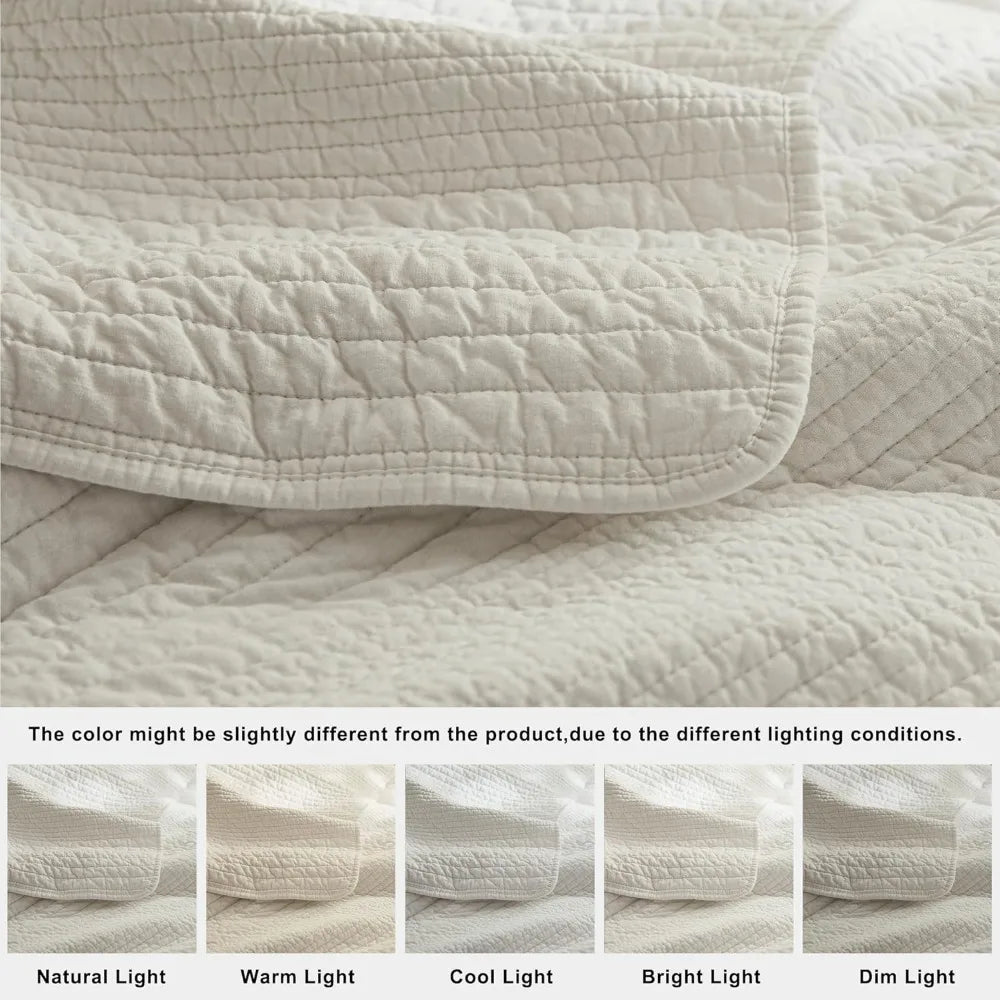 California King 3-Piece Cotton Quilt Set – Striped Wheat | Lightweight, Breathable & Year-Round Comfort