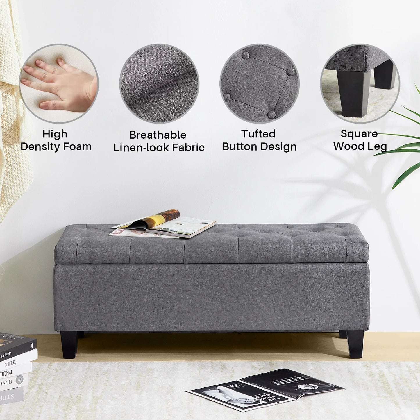 Redlife 42” Tufted Storage Ottoman Bench – Elegant & Functional