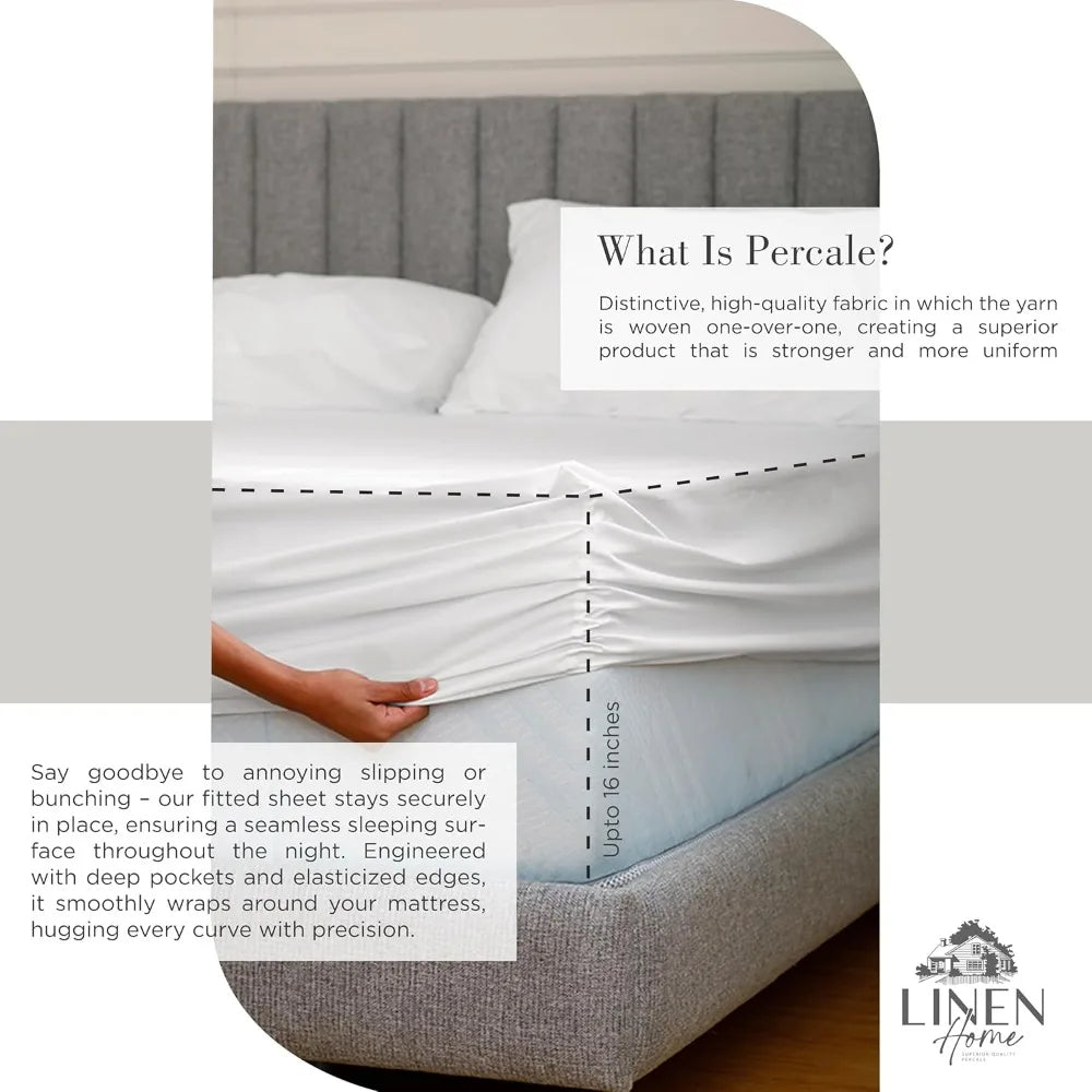 California King 100% Cotton Percale Sheet Set – Crisp, Breathable, and Hotel-Quality Comfort