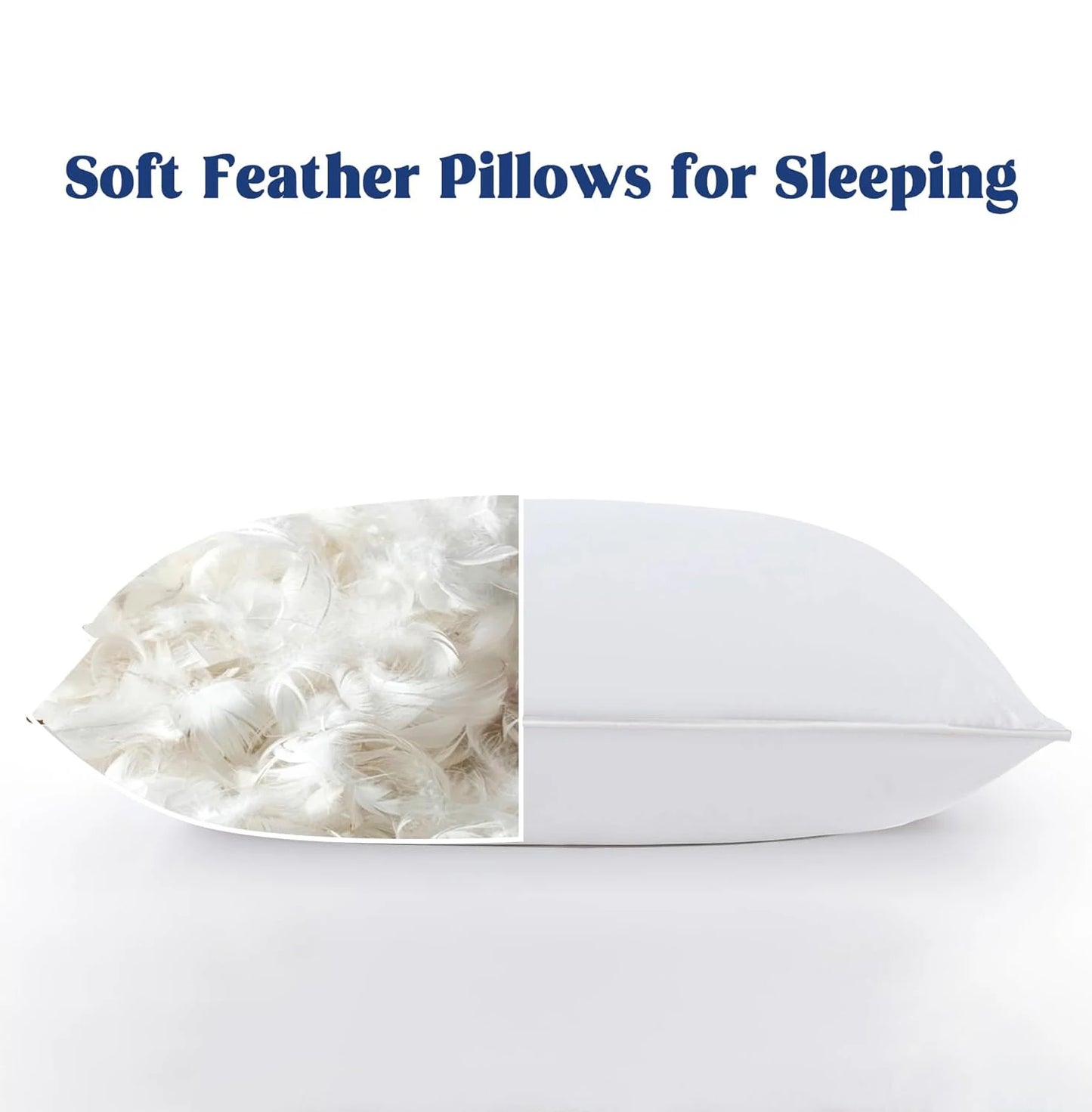 2pcs Luxury Goose Feather Down Pillows Soft Supportive Sleeping Pillows with Cotton Cover
