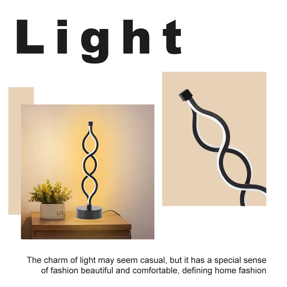 LED Spiral Table Lamp – Tricolor Adjustable Brightness Creative Room Decoration Light, USB Powered Eye-Protection Lamp