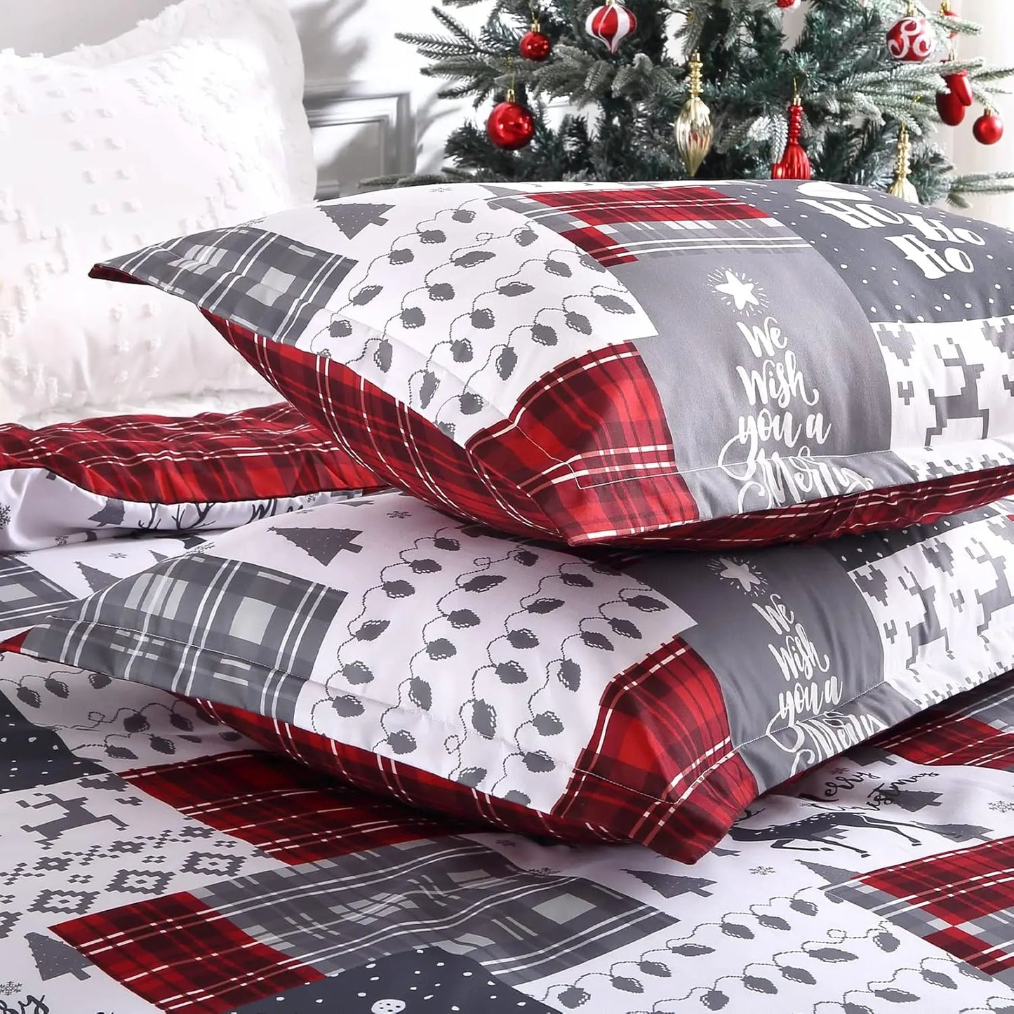 Christmas Plaid Duvet Cover Set – Reversible Red Holiday Bedding in Queen & King