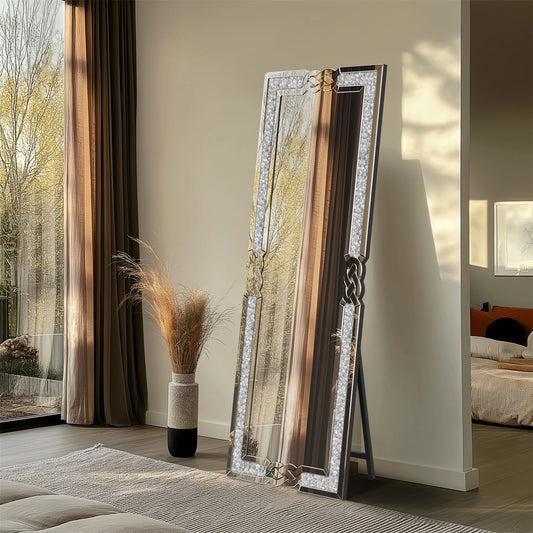 160cm Tall Crushed Diamond Full-Length Mirror – Silver Glass Full Body Mirror