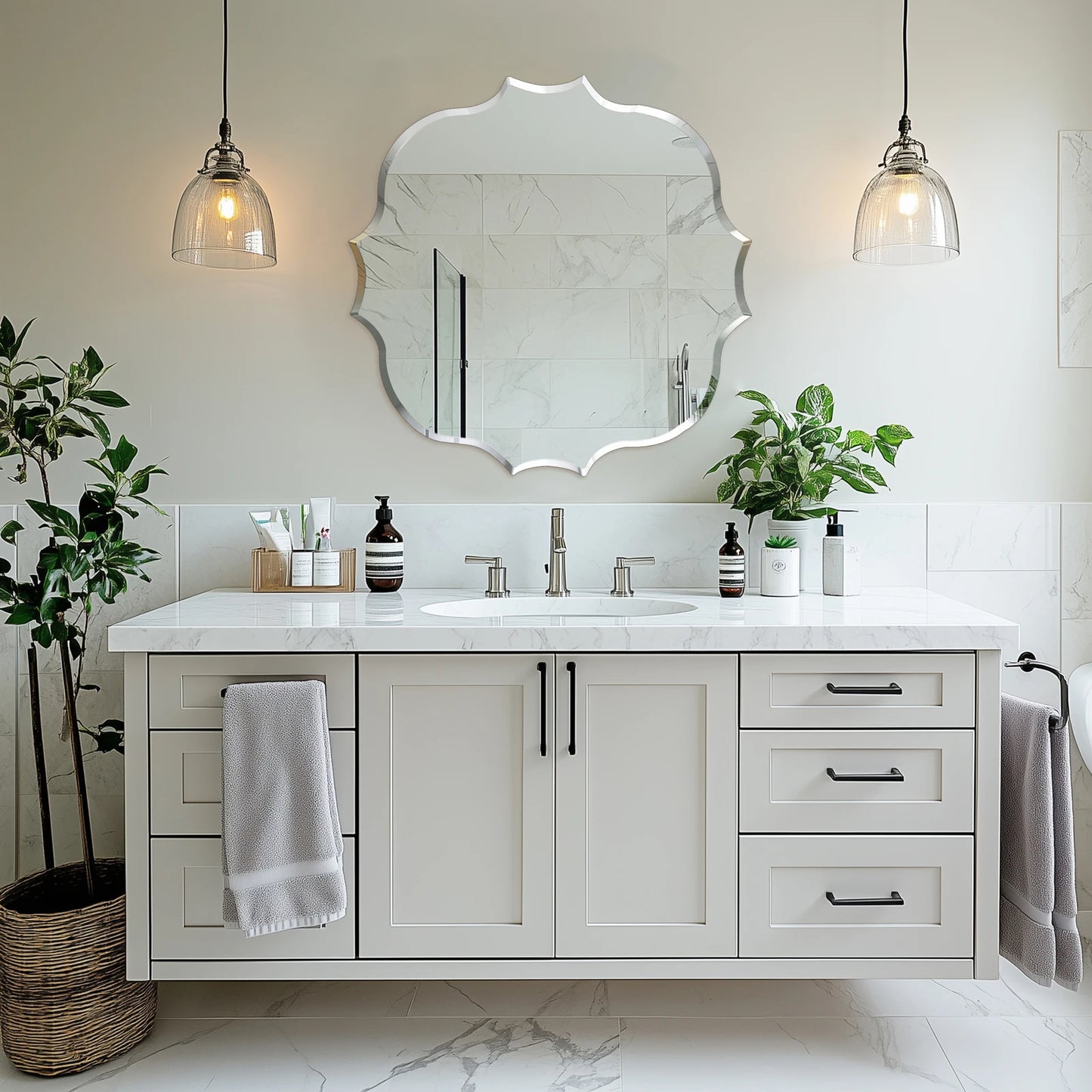 Simplity Beveled Irregular Wall Mirror – Frameless Modern Glass Mirror for Bathroom, Living Room, or Entryway