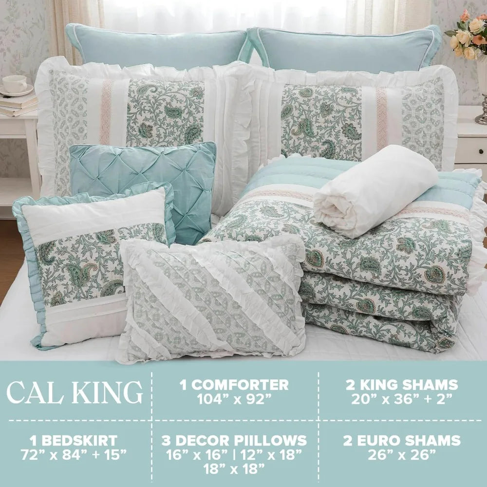 Cotton Shabby Chic Comforter Set – 9 - Piece, Modern Cottage Style.